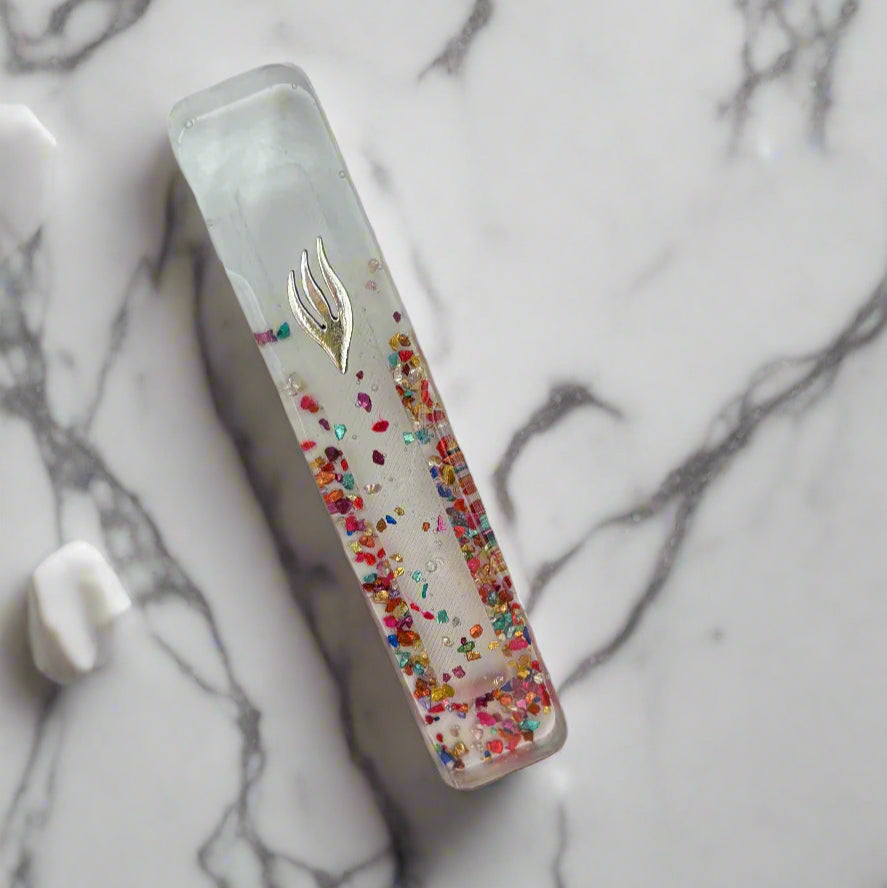 Rainbow Crushed Glass Mezuzah