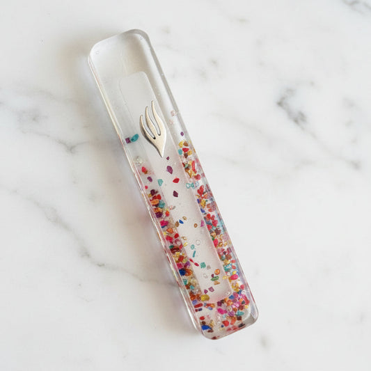 Rainbow Crushed Glass Mezuzah