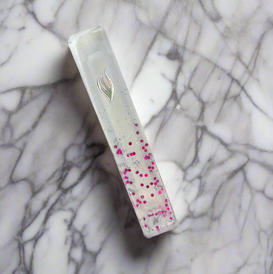 Clear Pink Speckled Silver Flaked Mezuzah