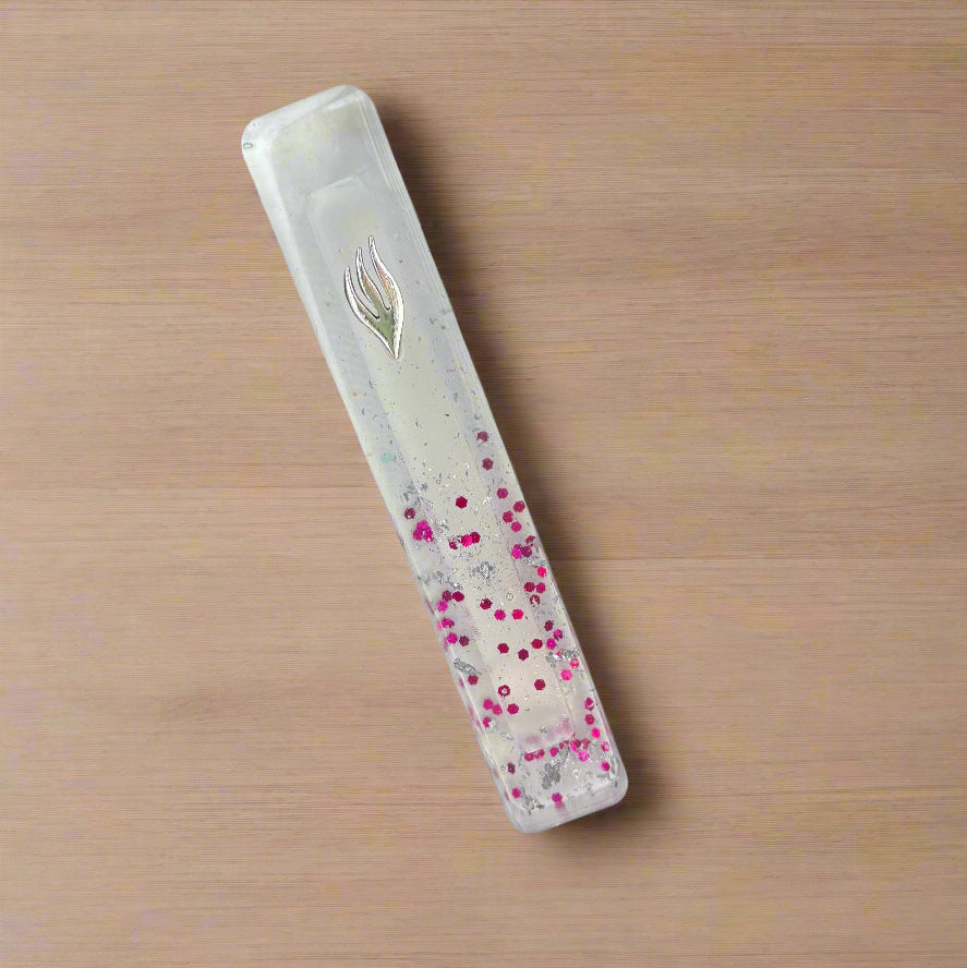 Clear Pink Speckled Flakes Mezuzah