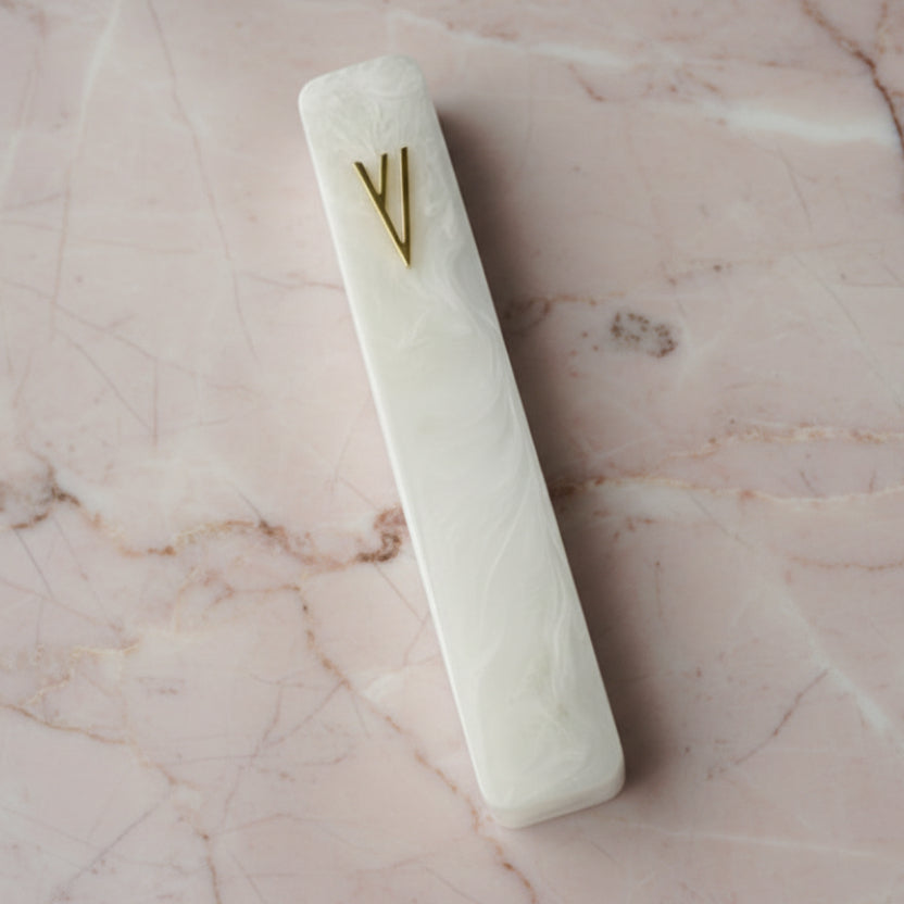 White Modern Marble Mezuzah