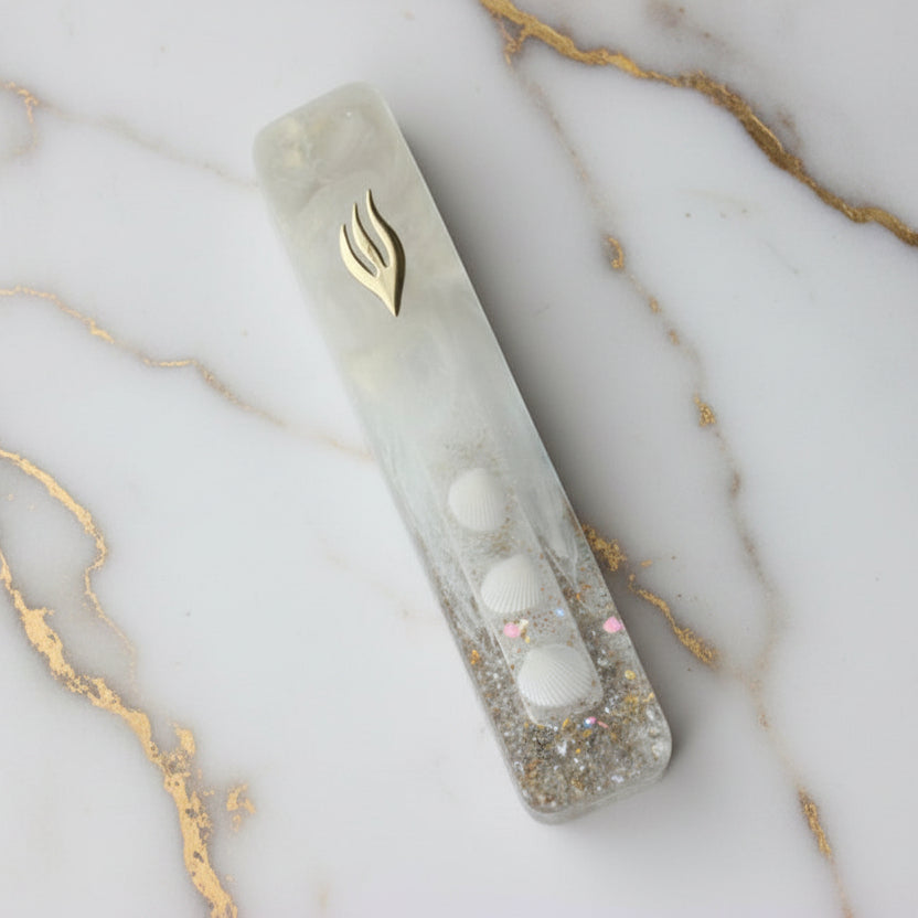 White Shimmer Beach Mezuzah