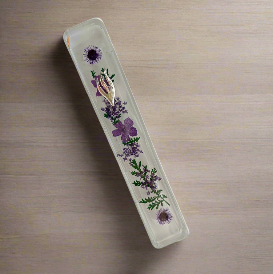 Authentic Dried Purple Flower Mezuzah